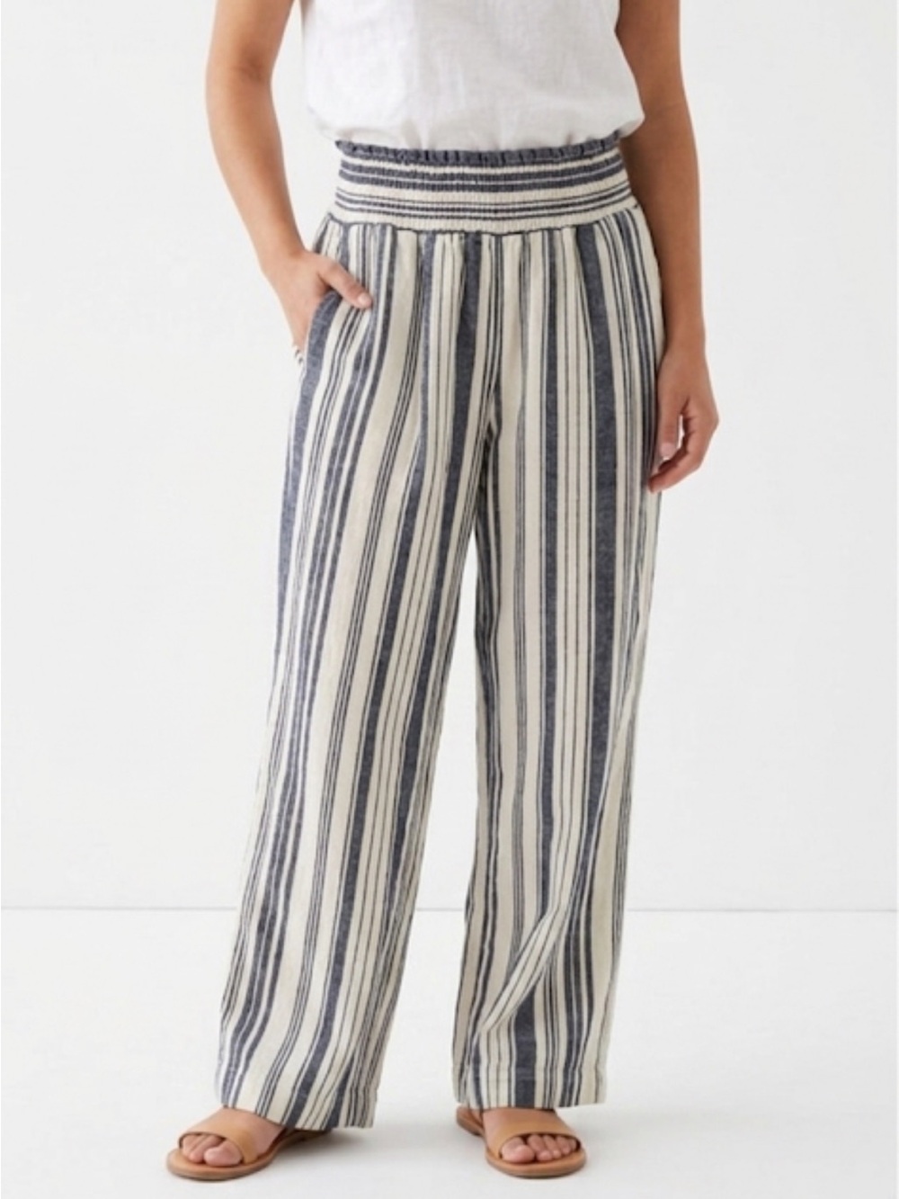 LAND ‘N SEA Wide Leg Striped Linen Blend Ankle Pants